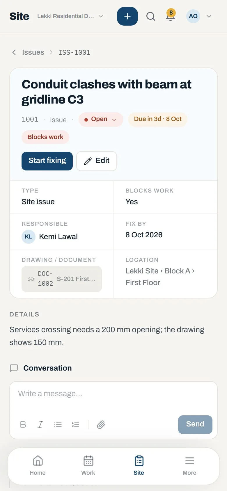 Site issue linked to a drawing on a phone